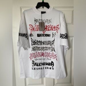 Balenciaga White Graffiti Letter Short Sleeve T-Shirt sz - L